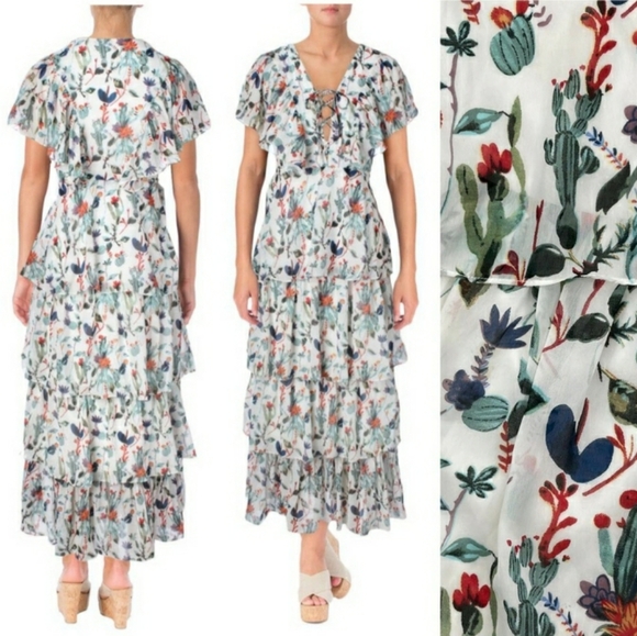 Walter Baker Cactus Bloom Sandra Dress Ruffle Maxi Size 10 - Picture 6 of 6